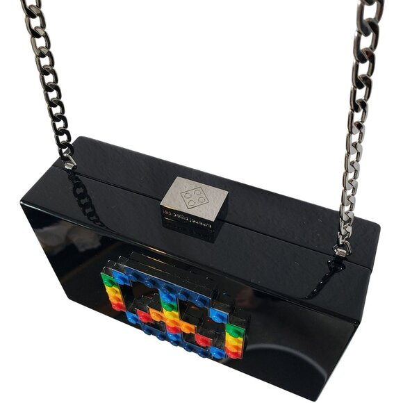 Les Petits Joueurs Lego Peace Sign Black Acrylic Clutch Bag Purse - Picture 11 of 16